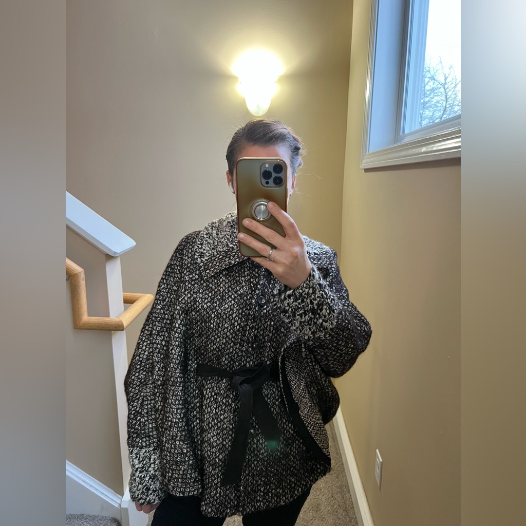 Etcetera Black Brown White Alpaca Blend Poncho Coat Womens Size Medium
